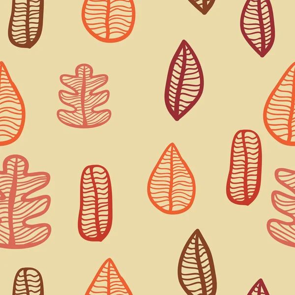 手の描かれたシームレスな秋葉と葉のパターン — ストックベクタ