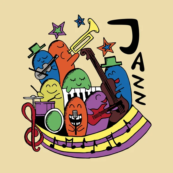 Doodle Potwór Muzyki Jazzowej Festiwal Muzyczny Happy Holiday Ilustracja Kolorowy — Wektor stockowy