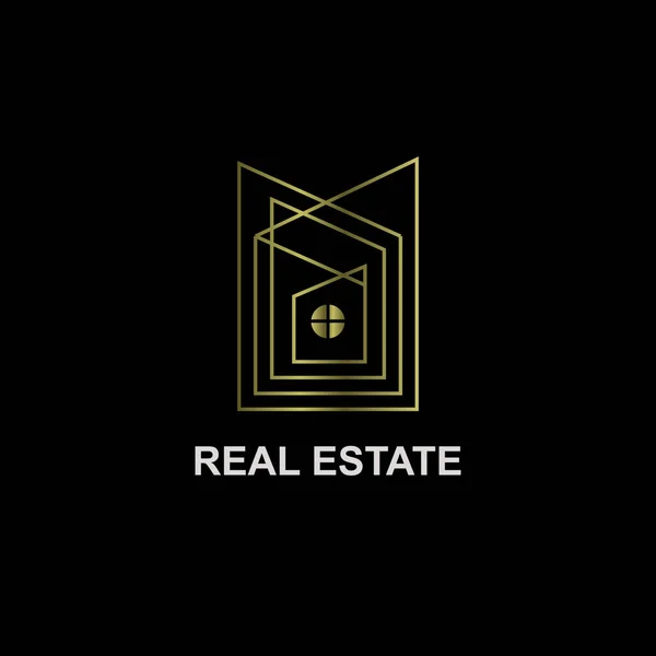 Real Estate Logo Zlaté Linie Kreativní Šablona — Stockový vektor
