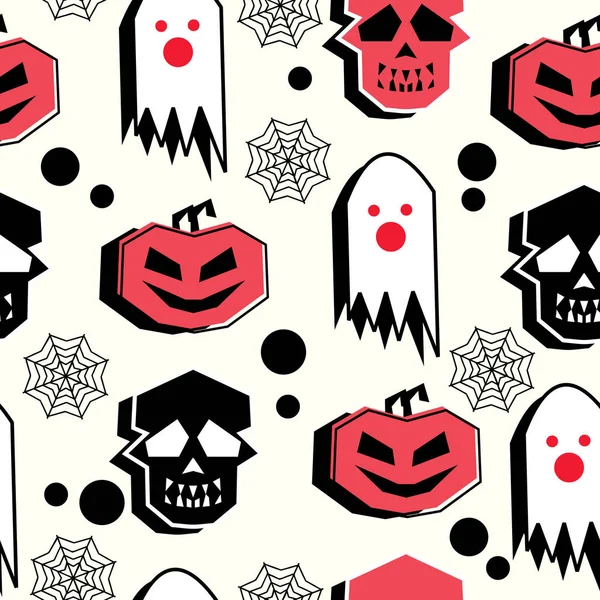 Trendy Hipster Happy Halloween Theme Pattern Seamless Ghosts Spider Web — стоковый вектор