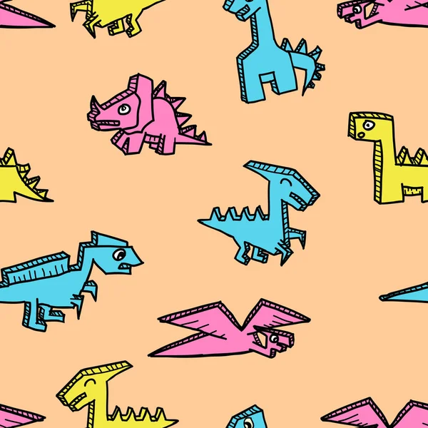 Spaß Charakter Dinosaurier Für Kinder Textildruck Nahtlose Muster Vektorillustration Stockillustration