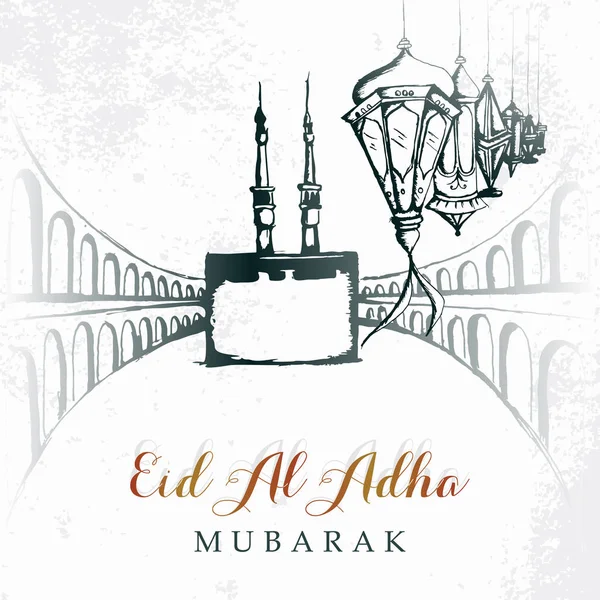 Eid Adha Greeting Design Mecca Hand Drawn Lantern Royalty Free Stock Illustrations