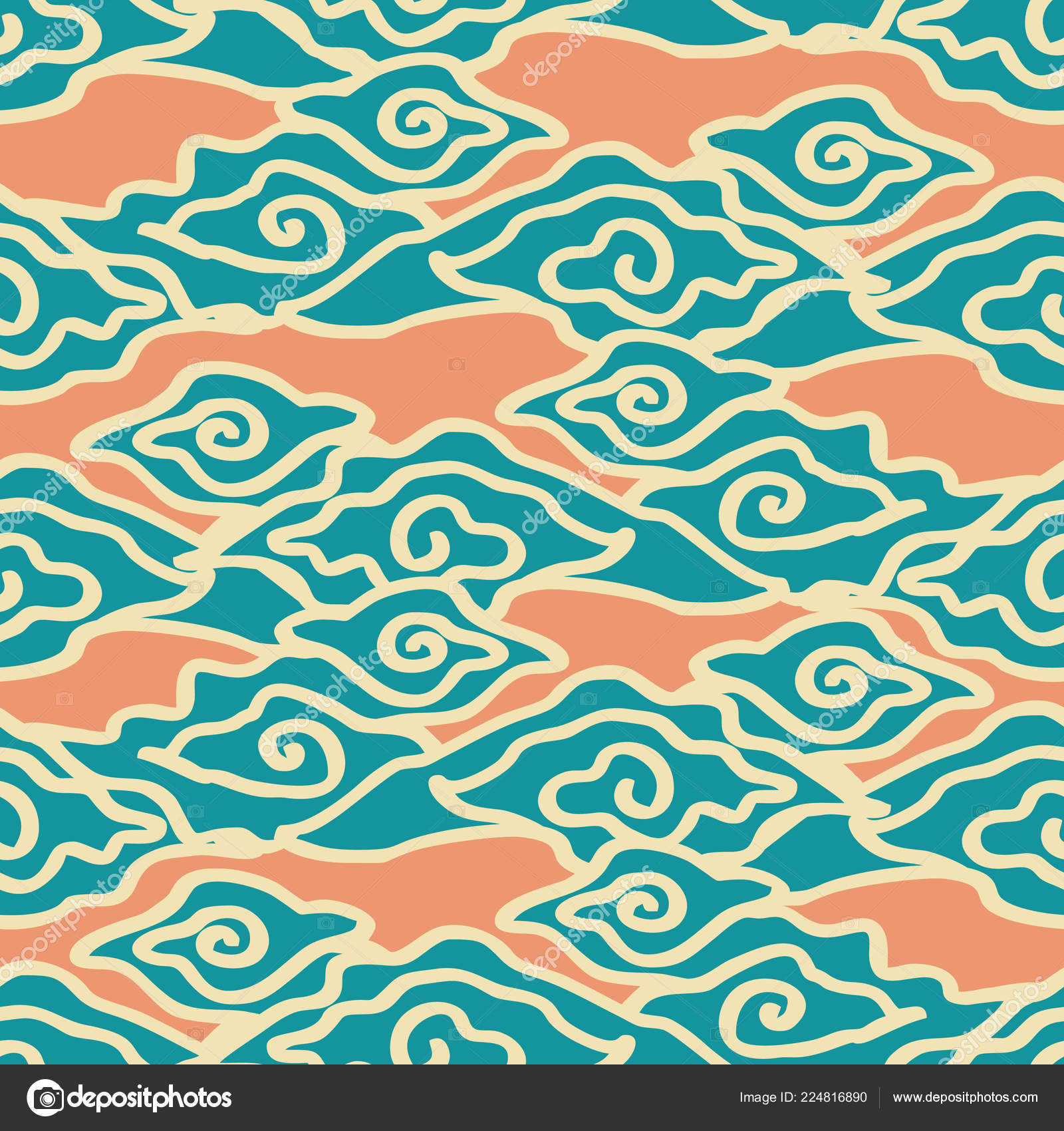 Korean cloud pattern | Retro Cloud Korean Hand Drawn Pattern Vector
