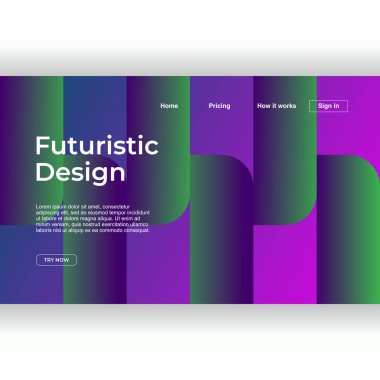 Sayfa şablonu fütüristik tasarım tema gradyan arka holografik plan ile açılış. Vektör çizim eps 10.