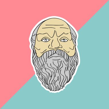 Sokrates el çizilmiş vektör pastel renkler arka plan üzerinde izole. Vintage çizim antik filozof ile trendy punchy pastel.