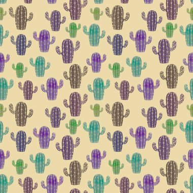 Renkli kaktüs suluboya çizim seamless modeli suluboya ile. Vektör çizim yazdırma Tekstil ve moda paketleme için.