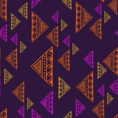 Üçgen soyut çizim çok renkli trendy ile Seamless renkli tribal modeli. Vektör çizim yazdırma Tekstil ve moda paketleme için.