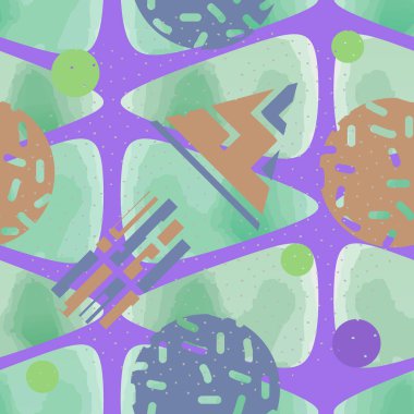 Sorunsuz üçgen soyut suluboya desen trendy memphis geometrik vektör çizim ile.