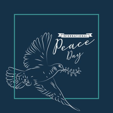 Vektör Uluslararası Tasarım dove ile tebrik barış günü. Popüler insanlık illüstrasyon banner tasarımı mavi tema vintage lüks stil ile.