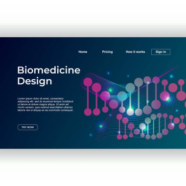 Açılış sayfası şablonu dna renkli gradyan arka planı olan minimalist ilaç tasarımı. Vektör çizim eps 10.