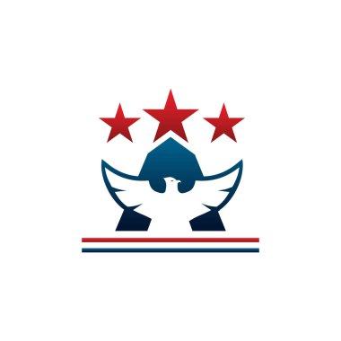 Kartal logo simge yazı tipi A ve yıldız. Amerikan Tema ikonik kırmızı ve mavi şirket ve organizasyon için beyaz arka plan üzerinde izole.