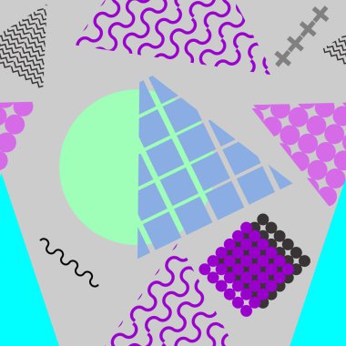 Memphis geometrik soyut desen. Sorunsuz trendy popüler üçgen renkli 60s, 70s, 80s, 90'lı yılların tarzı. Vektör çizim moda tekstil baskı ve duvar kağıdı arka plan.