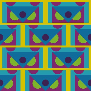 Kesintisiz geometrik renkli memphis en az tarzı desen arka plan vektör çizim.