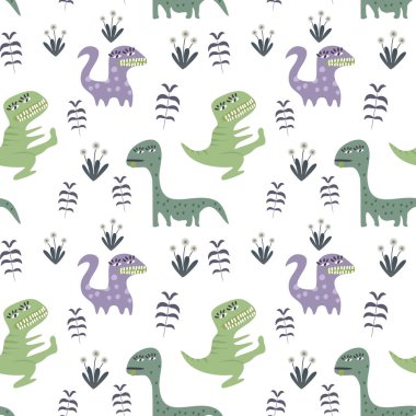 Çocukça seamless modeli el ile dino suluboya tarzı çizilmiş. Kumaş ve tekstil baskı yaratıcı vektör çocukça arka plan.