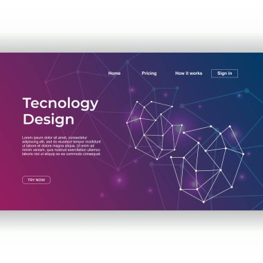 Teknoloji tasarım açılış sayfası şablonu soyut zinciri renkli gradyan arka planı olan. Vektör çizim eps 10.