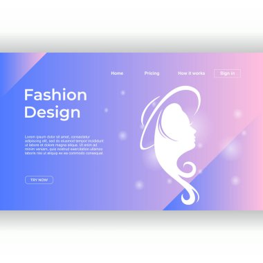 Moda tasarım açılış sayfası şablonu punchy pastel renkler ve kız yüz. Vektör çizim eps 10.