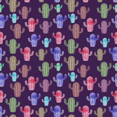 Trendy kaktüs suluboya çizim Dikişsiz desen renkli suluboya ile. Vektör çizim yazdırma Tekstil ve moda paketleme için.
