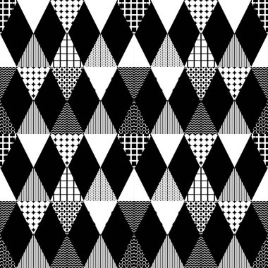 Tek renkli desen ile sorunsuz üçgen memphis geometrik arka plan siyah ve beyaz. Vektör çizim yazdırma Tekstil ve moda paketleme için.