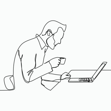 Vektör çizim tek bir hat sanatı bir kahve içme yaratıcı bir işçinin.