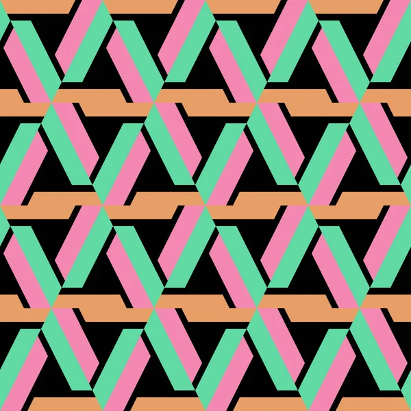 Renkli geometrik soyut seamless modeli siyah arka plan üzerine izole çizgili trendy ile. Vektör çizim yazdırma Tekstil ve moda paketleme için.