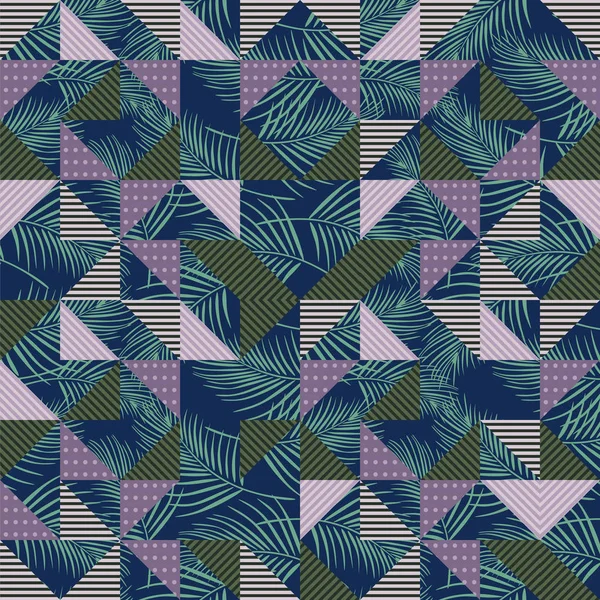 ベクトル パームは 幾何学的な三角形の青と緑の色とのシームレスなパターンを残します ファッション イラスト 繊維用印刷 ヒジャーブ 折り返し およびスカーフ — ストックベクタ