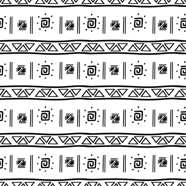 Aztec Seamless Pattern Black White Tribal Hand Drawn Multicolor Background — Stock Vector