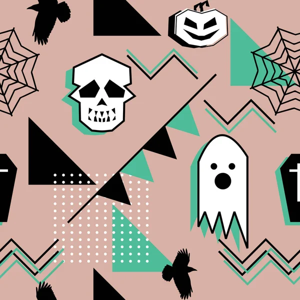 Patrón Fantasma Para Tema Halloween Patrón Sin Costuras Con Cráneo — Archivo Imágenes Vectoriales