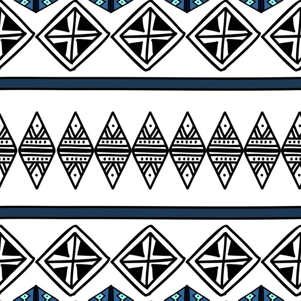 具有部落背景矢量纹理的 Ikat 几何图案 阿兹特克符号中的无缝条纹图案 手绘民族与印度 斯堪的纳维亚 吉普赛人 墨西哥 民间图案的时尚印花和纺织品包装 — 图库矢量图片