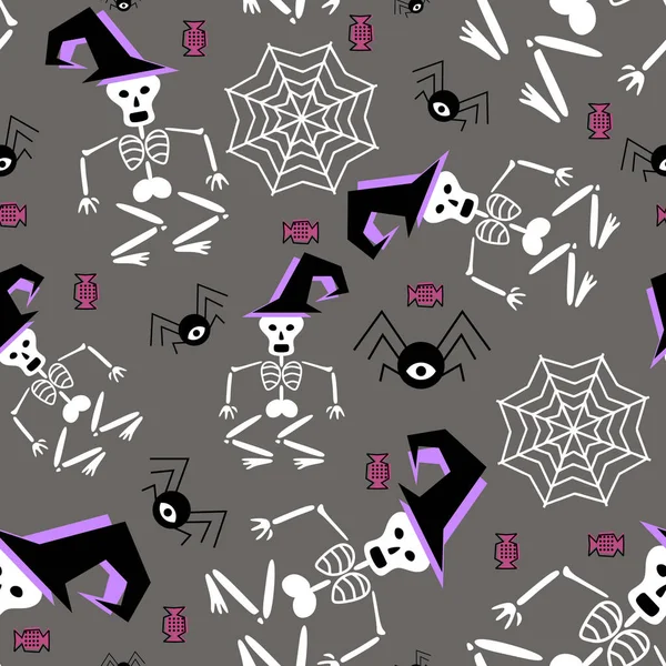 ハロウィーン トレンディな頭蓋骨とクモの Web とシームレスなパターン 印刷と赤ちゃんのファッションのためのベクトル図 — ストックベクタ