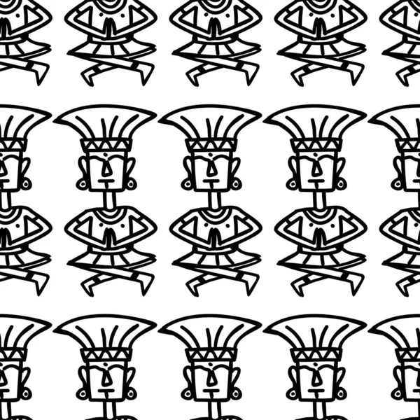 Aztec Tribal Pattern Vector Hand Drawn Ethnic Black White Colors — Stock Vector