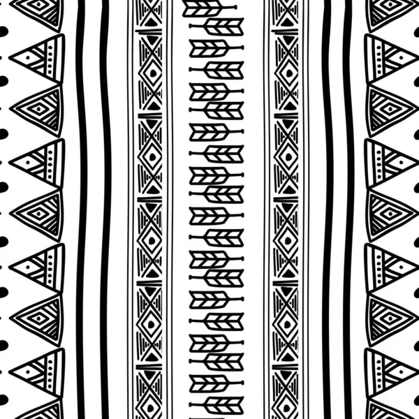 Aztec Seamless Pattern Monochrome Tribal Hand Drawn Multicolor Background Ethnic — Stock Vector