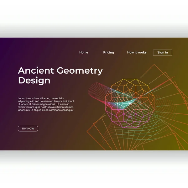 Oude Geometrie Landing Paginasjabloon Met Kleurovergang Kleurrijke Abstracte Mandala Geometrische — Stockvector