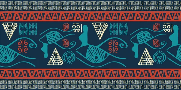 シームレスなエジプト シンボル古代様式を部族のパターン ベクトル ファッション テキスタイル プリントと包装のヴィンテージのイラスト背景 — ストックベクタ