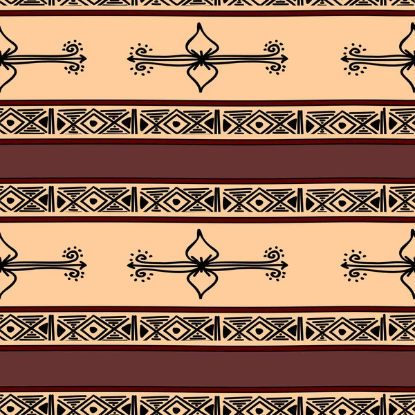 Azteekse Naadloze Patroon Met Cultuur Strepen Tribal Hand Getrokken Multicolor — Stockvector