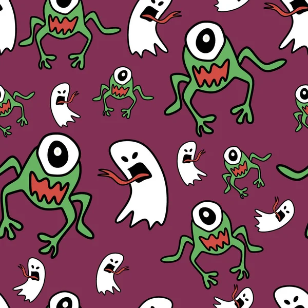 Modello Moda Con Fantasma Disegnato Mano Mostro Alieno Halloween Stampa — Vettoriale Stock