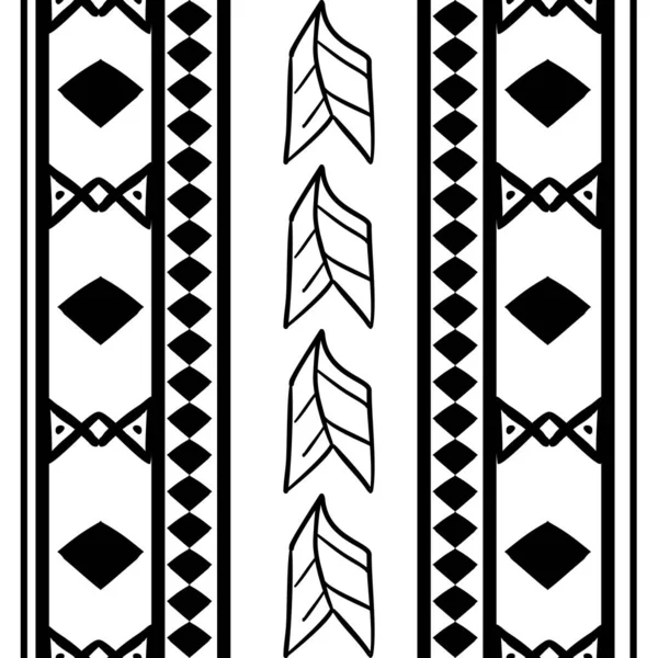 Векторний Племінний Візерунок Безшовною Рукою Намальованою Африканською Етнікою Чорно Білому — стоковий вектор
