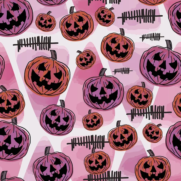 Padrão Halloween Popular Com Vetor Estilo Retro Abóbora Assustador Aquarela —  Vetores de Stock
