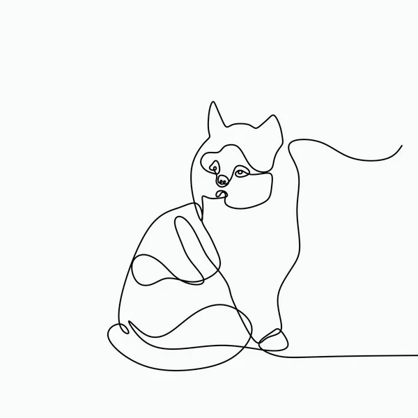 Vektorové Kreslení Kočky Izolované Bílém Pozadí Kontinuální Perokresby — Stockový vektor