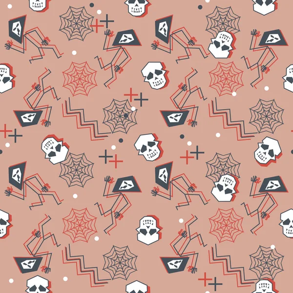 Trendy Cadılar Bayramı desen geometrik kafatasları ve örümcek ağı ile. Yaratıcı Gençler moda tekstil vektör yazdırma için hazır.