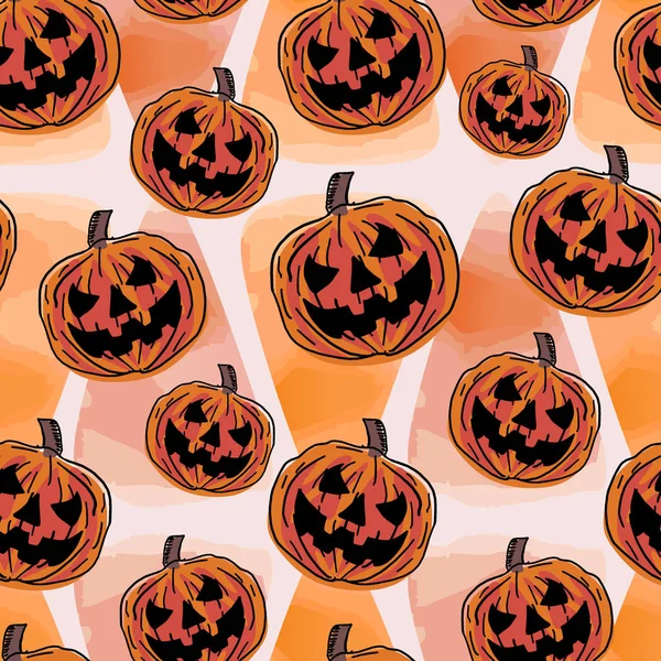 Pumpkin Seamless Pattern Halloween Holiday Watercolor Orange Theme Hand Drawn — Stock Vector