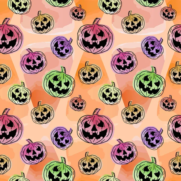 Patrón Acuarela Con Fondo Sin Costuras Calabaza Para Bebé Halloween — Vector de stock