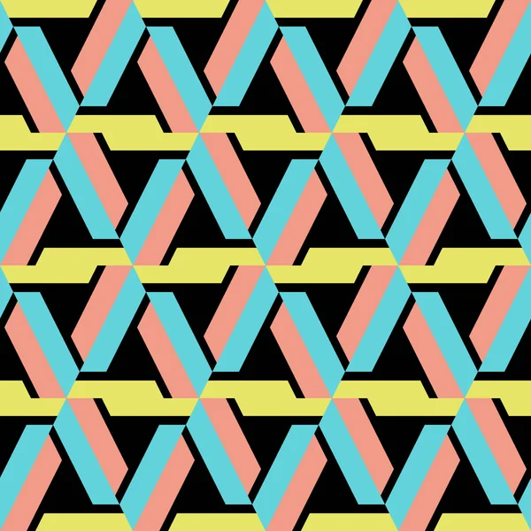 Renkli geometrik soyut seamless modeli siyah arka plan üzerine izole çizgili trendy ile. Vektör çizim yazdırma Tekstil ve moda paketleme için.