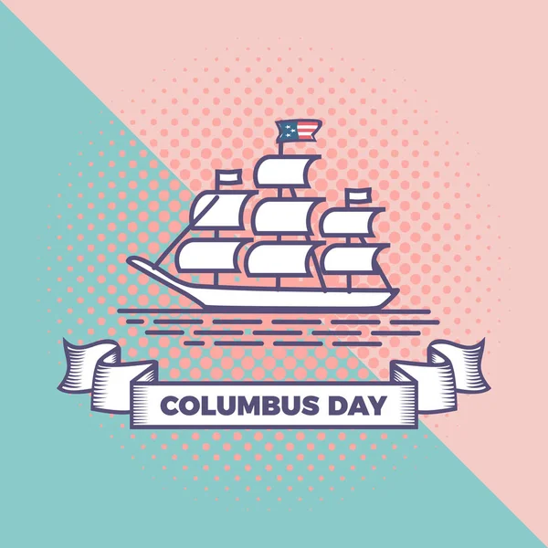 Happy Columbus Day Vector Punchy Pastel Background Pop Art Vintage — Stock Vector