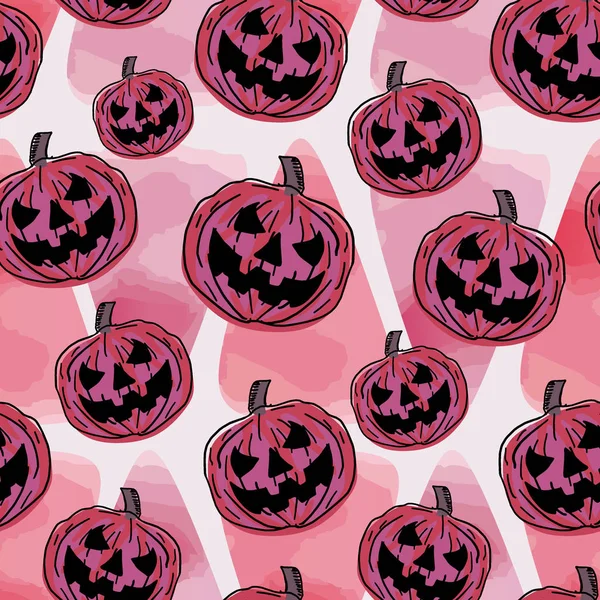 Naadloze Halloween Patroon Met Pompoen Aquarel Stijl Hand Getekende Vintage — Stockvector