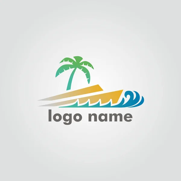 Вектор Логотипа Отдыха Иконой Темы Пляжного Отдыха Виде Волны Корабля — стоковый вектор