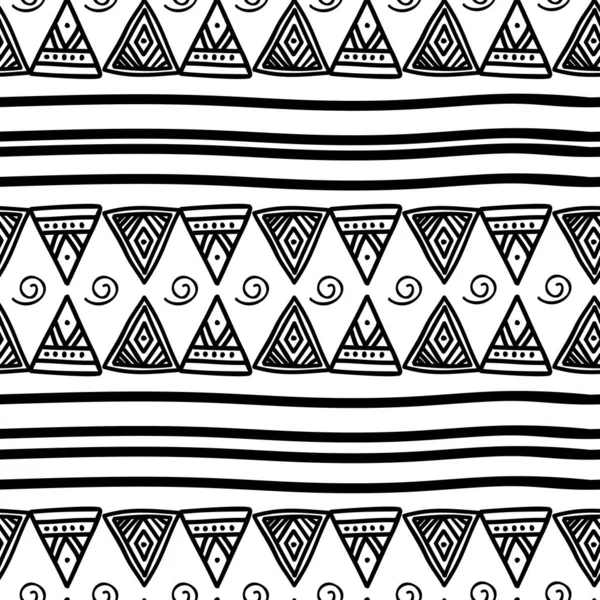 Aztec Seamless Pattern Black White Tribal Hand Drawn Multicolor Background — Stock Vector