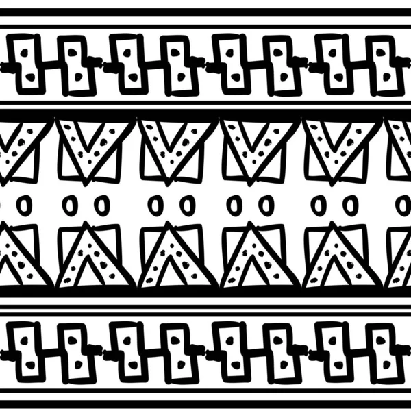 Patrón Tribal Sin Costuras Dibujado Mano Blanco Negro Con Elementos — Vector de stock