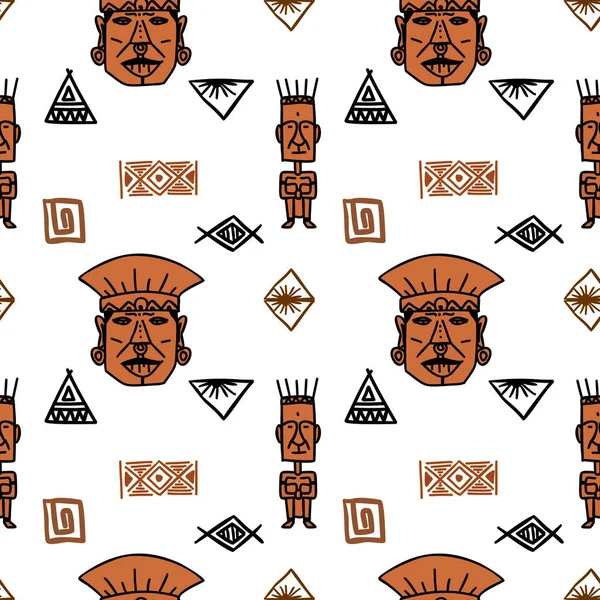 Aztekischer Stammesmustervektor Handgezeichnetes Maya Symbol Einheimische Historische Mexikanische Kultur Nahtlose — Stockvektor