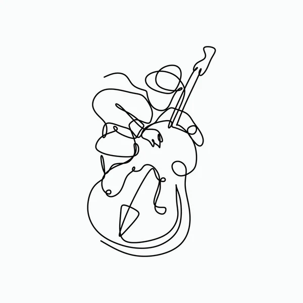 Jazz Music Player Playing Cello Bass One Line Art Drawing — Stock Vector