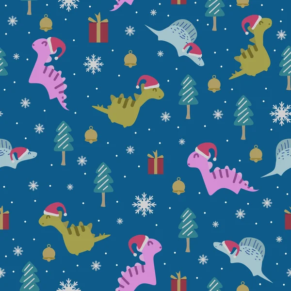 Śmieszne Boże Narodzenie Wzór Elementu Dinozaurów Jak Zimą Wektor Ilustracja — Wektor stockowy